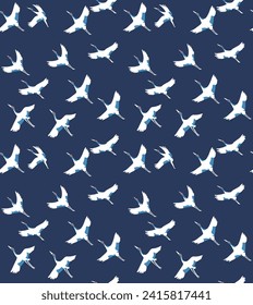 Japanese Crane Bird Fly Vector Seamless Pattern