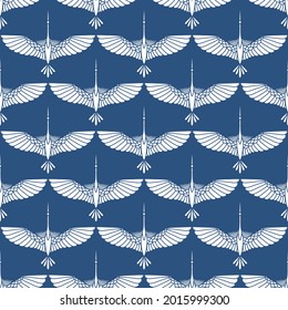 Japanese Crane Bird Flying Vector Seamless Pattern