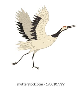 Japanese crane bird isolate on a white background. Vector graphics.