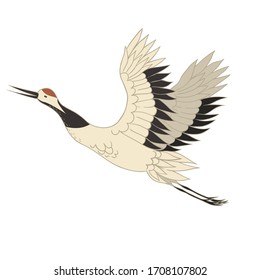 Japanese Crane Bird Isolate On A White Background. Vector Graphics.