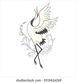 Japanese crane bird isolate on a white background. Vector graphics.