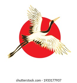 Japanese crane bird isolate on a white background. Vector graphics.