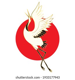 Japanese crane bird isolate on a white background. Vector graphics.