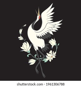 Japanese crane bird isolate on a white background. Vector graphics.