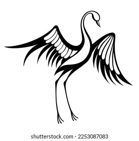 Japanese crane bird isolate on a white background. Vector graphics.