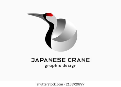 Japanese crane bird logo design with creative concept in circle