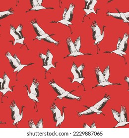 Vector de pájaro grúa japonés sin fisuras.