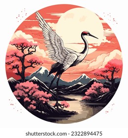 Japanese crane birds vector illustration 