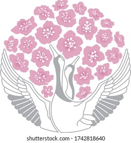 Veranschaulichung zu Kranichen und Kirschblüten in Japan1