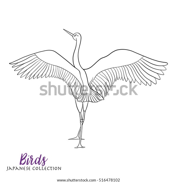 Japanese Crane Coloring Book Adult Outline Stock Vector (Royalty Free ...