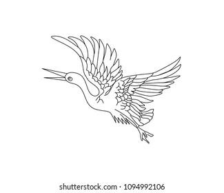 A Japanese crane or Flamingo or The red-crowned crane is gliding in the air, vector illustration. Scientific name: Phoeniconaias ruber.