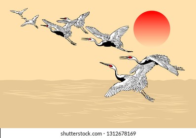 Japanese Crane Flock Pattern