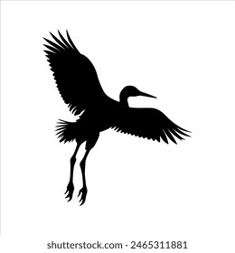 Japanese crane flying silhouette isolated on white background. Crane bird icon vector illustration design.