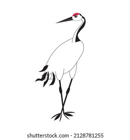 Japanese crane sketch. Monochrome art design outline monochrome stock vector illustration for web, for print