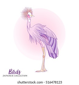 Japanese crane. Stock line vector illustration. This illustration can be used as a print on T-shirts, bags, tattoo, badges or patch