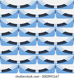 Japanese cranes on blue background abstract vector seamless pattern
