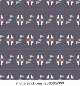 Japanese Cross Flower Rectangle Vector Seamless Pattern