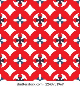Japanese Cross Shape Flower Circle Vector Seamless Pattern