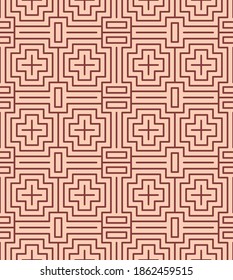 Japanese Cross Shape Maze Line Vector Seamless Pattern