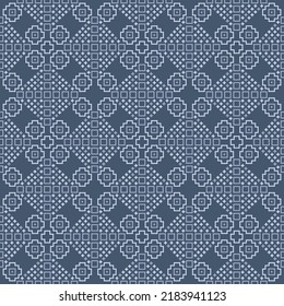 Japanese Cross Square Mosaic Vector Seamless Pattern