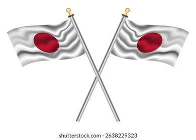 Japanese crossed flags on isolated background, vector illustration. Two crossed national flags of Japan.