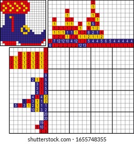 Japanese crossword. Colorful. Paint by number puzzle. Education game for children. Blue boot