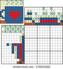 Japanese crossword. Colorful. Paint by number puzzle. Education game for children. Mag