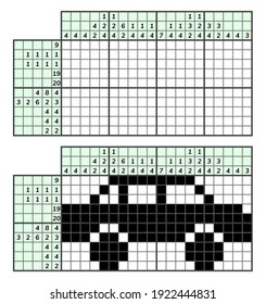 Japanese crossword puzzle. Kids and adult mathematical mosaic. Nonogram. Logic puzzle game. Digital rebus. Vector stock illustration