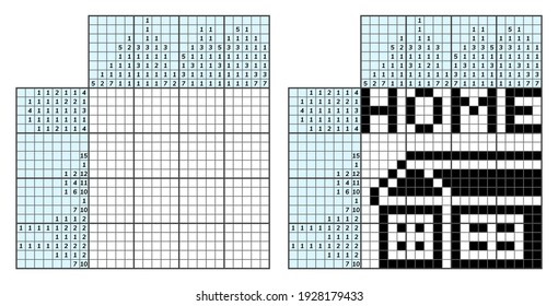 Japanese crossword puzzle. Kids and adult mathematical mosaic. Nonogram. Logic puzzle game. Digital rebus. Vector stock illustration