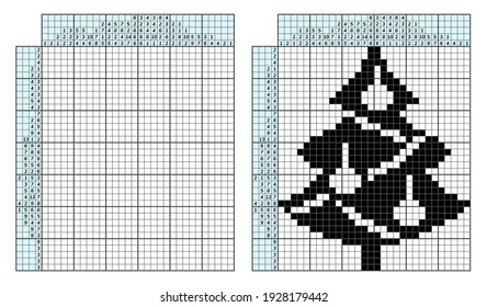 Japanese crossword puzzle. Kids and adult mathematical mosaic. Nonogram. Logic puzzle game. Digital rebus. Vector stock illustration