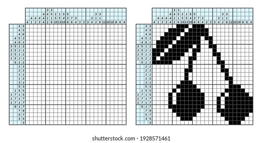 Japanese crossword puzzle. Kids and adult mathematical mosaic. Nonogram. Logic puzzle game. Digital rebus. Vector stock illustration