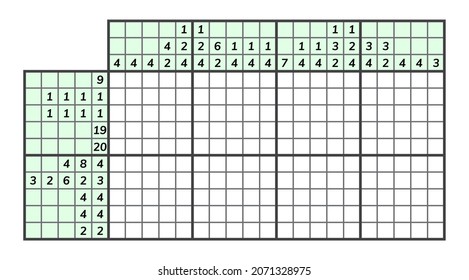 Japanisches Kreuzworträtsel. Kinder und erwachsenes mathematisches Mosaik. Nonogramm. Logikpuzzle-Spiel. Digitaler Rebus. Vektorgrafik