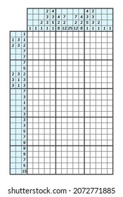 Japanese crossword puzzle. Kids and adult mathematical mosaic. Nonogram. Logic puzzle game. Digital rebus. Vector stock illustration