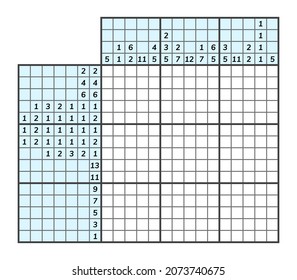 Japanese crossword puzzle. Kids and adult mathematical mosaic. Nonogram. Logic puzzle game. Digital rebus. Vector stock illustration