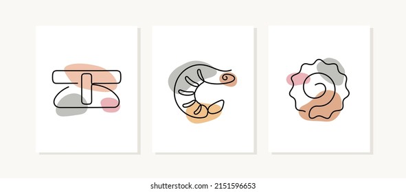 Japanese cuisine continuous line posters.