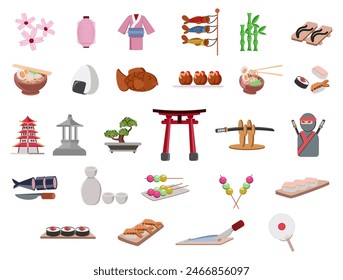 Japanese Cuisine and Culture Icons Illustration Set