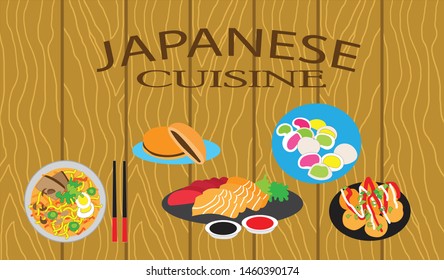 Japanese Cuisine Flat Illustration Food Vector