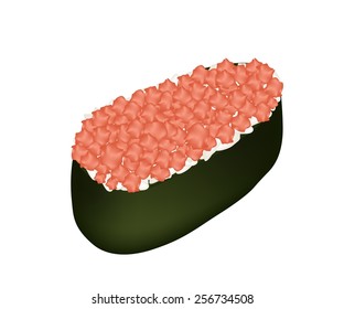 Japanese Cuisine, Illustration of Fresh Negitoro or Minced Tuna Sushi Isolated on White Background. 