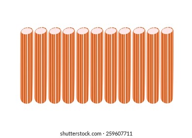 Japanese Cuisine, Illustration of Fresh Surimi Nigiri or Crab Stick Sushi Isolated on White Background. 