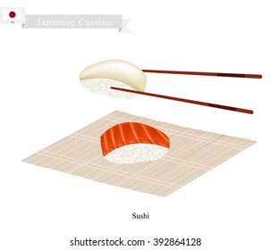 Japanese Cuisine, Illustration of Salmon Nigiri and Tako Sushi. One of The Most Popular Dish in Japan.