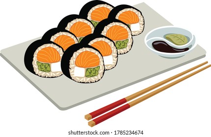 japanese cuisine with salmon gimbap