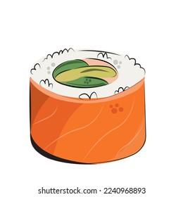 japanese cuisine, set of asian food. for restaurant menus and posters. delivery sites vector flat illustration isolated on white background. sushi rolls onigiri soy sauce set. stock picture