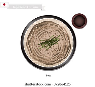 Japanese Cuisine, Soba or Buckwheat Noodles and Dried Seaweed Served with A Dipping Sauce. One of The Most Popular Dish in Japan.