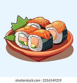 Cocina japonesa del vector de barra de sushi y rollos