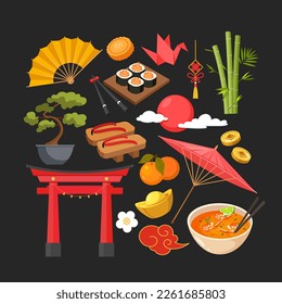 Japanese cultural symbols set. Vector illustration