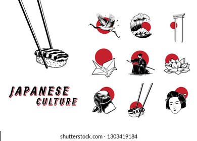 Japanese cultural & traditional symbol vector set