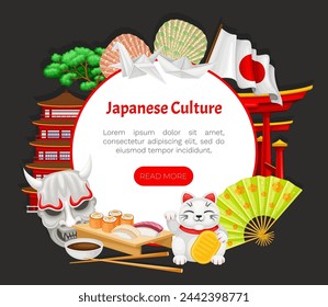 Japanese Culture Banner Design with Traditional Object Vector Template