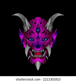 japanese Culture demon hanya mask or oni mask with hand draw style on white background. Ready for Print Apparel and tattoos