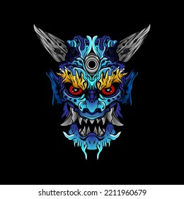 japanese Culture demon hanya mask or oni mask with hand draw style on white background. Ready for Print Apparel and tattoos