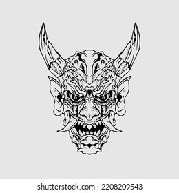 japanese Culture demon mask or oni mask with hand draw style on white background. Ready for Print Apparel and tattoos